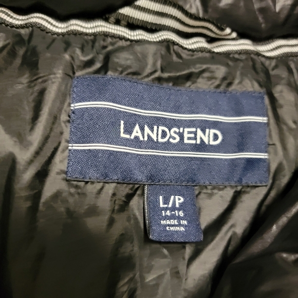 Lands End Mid Length Down Filled Coat Black Puffer Sz L/P 14-16 Zip Up NWOT - Picture 3 of 12